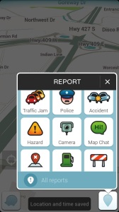 The easy reporting interface on Waze